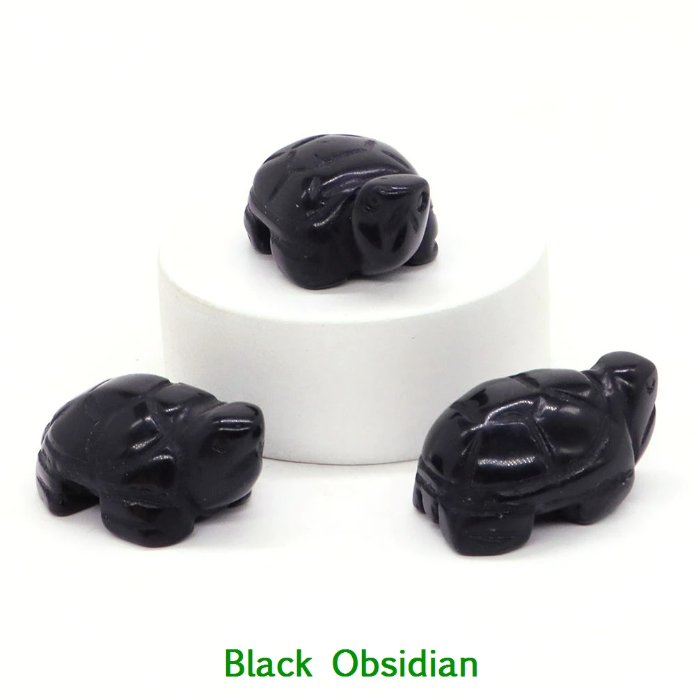 1.2" Mini Natural Crystal Stone Turtle Statue Reiki Healing Tortoise Figurine Amulet Fengshui Sculpture for Home Office Decor