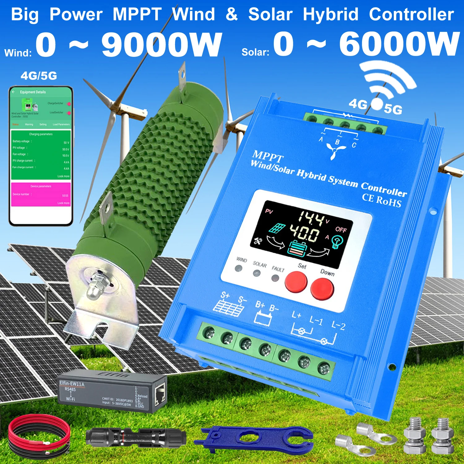 2000W 3000W 4000W 5000W MPPT Hybrid Wind Solar Charge Booster WIFI Controller For 12V 24V 48V Lifepo4 Lithium Lead Acid Battery