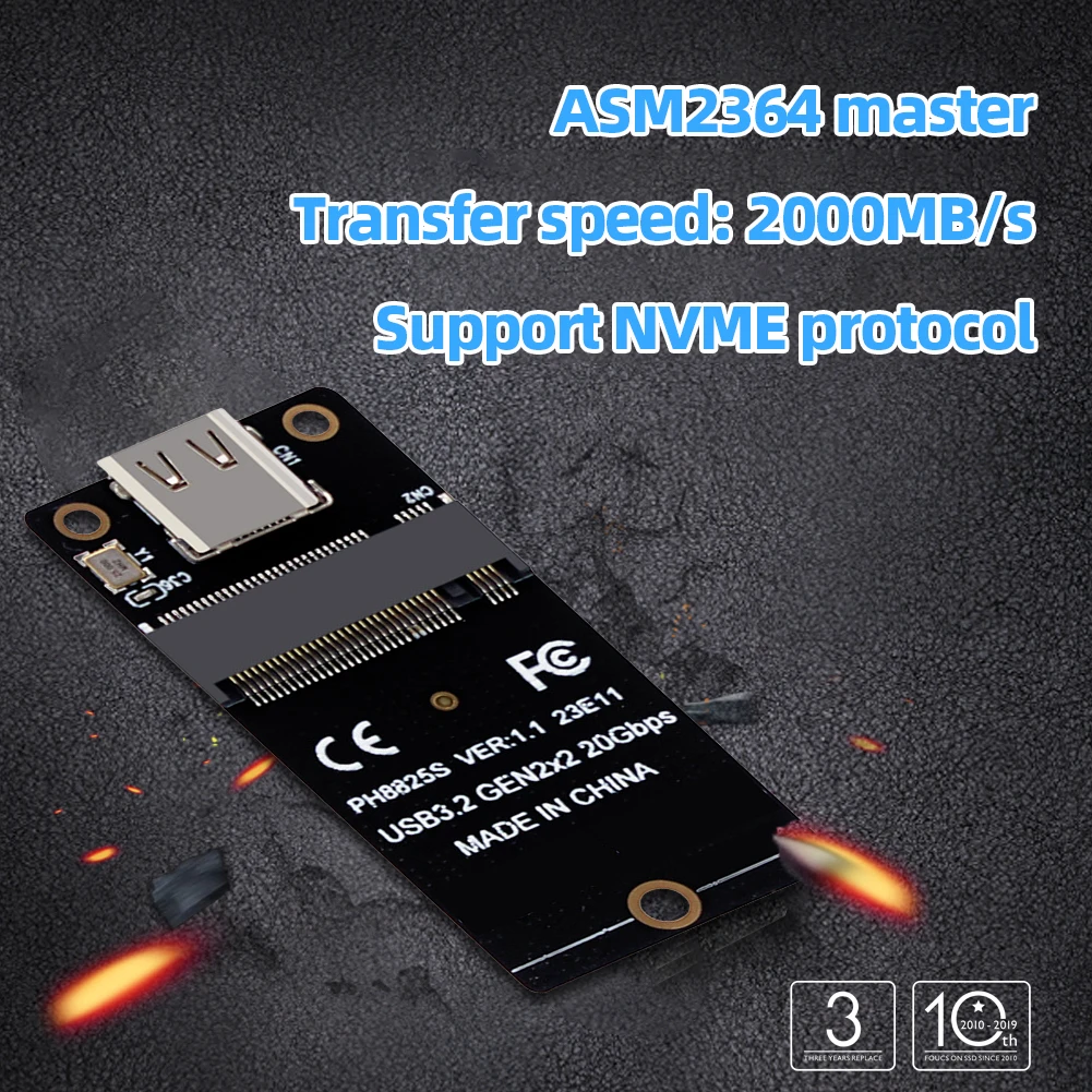

Адаптер M.2 на Type C SSD, USB3.2 Gen2x2 NVME, плата преобразования 20 Гбит/с, плата адаптера ASM2364 2000 Мб/с для SSD 2230/42/60/80