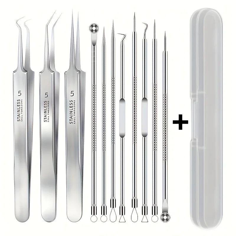 8Pcs 초극세 핀셋 여드름 여드름 블랙 헤드 리무버 클립 검은 점 블랙 헤드 추출기 여드름 바늘 페이셜 클리너 스킨