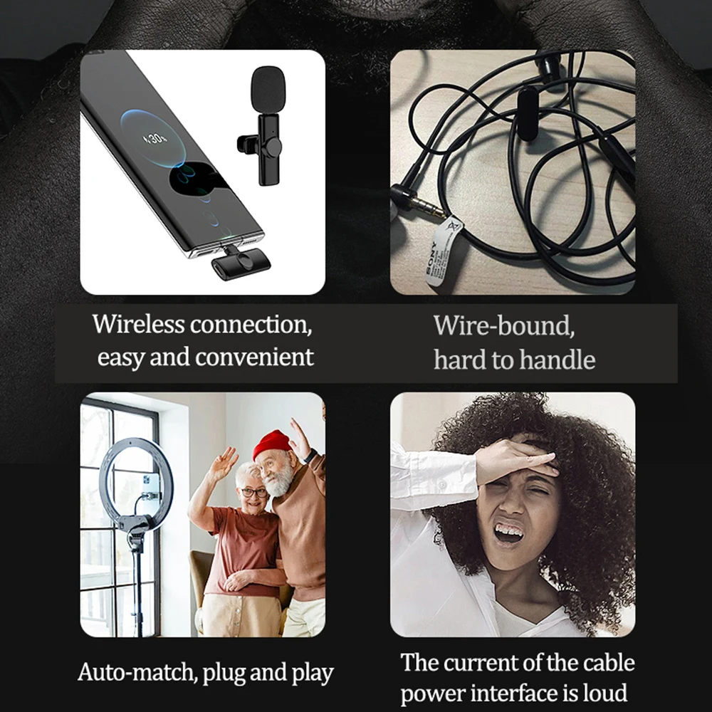 Cell Phone Wireless Lapel Microphone Lavalier Mobile Phone Microphone For Sound Recording Small Mike For Iphone Wireless Lapel