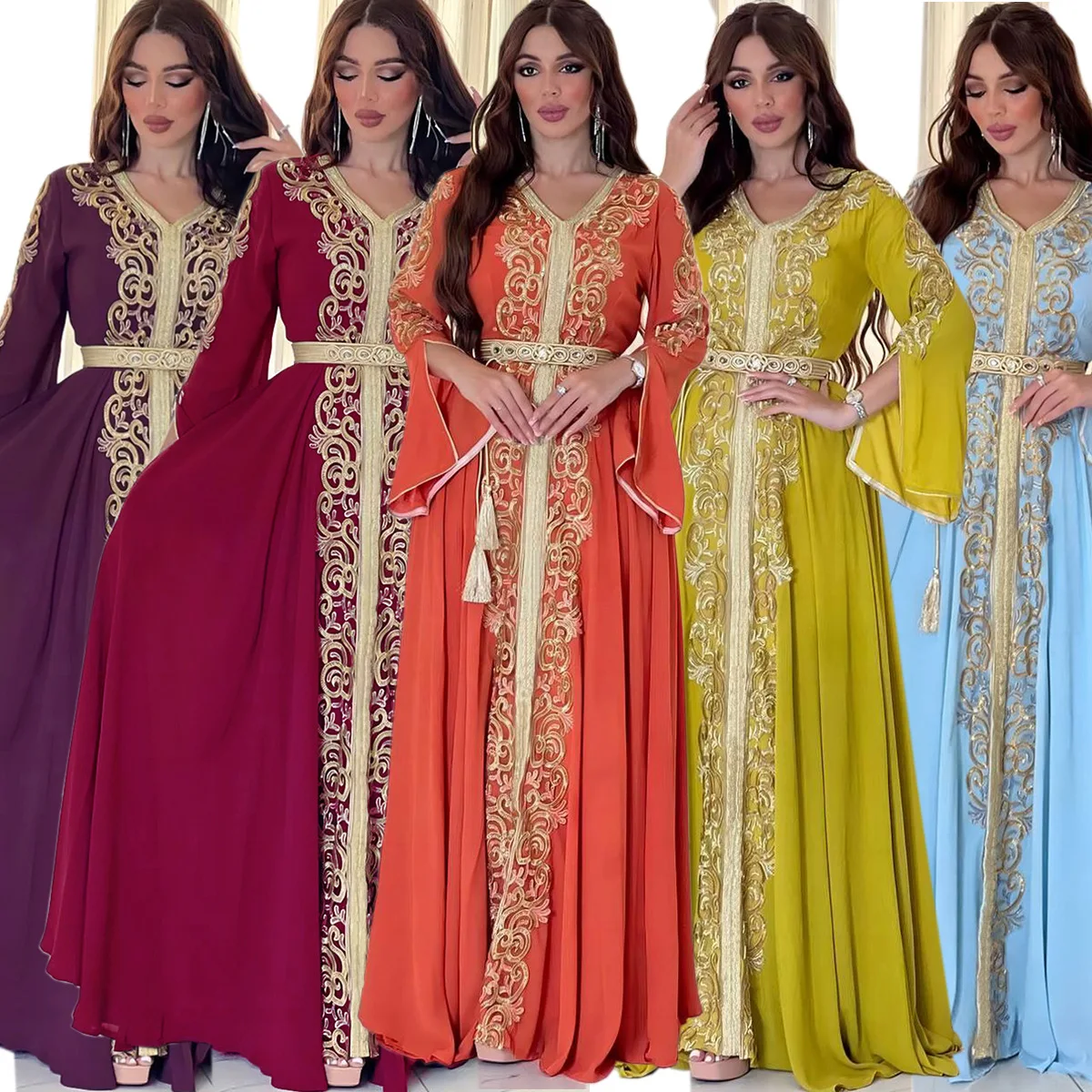 

Dubai Women Abaya Caftan Kaftan Ramadan Gurban Festival Arab Embroiled Decal Dress Museum Party Dinner Robe Wedding Kaftan