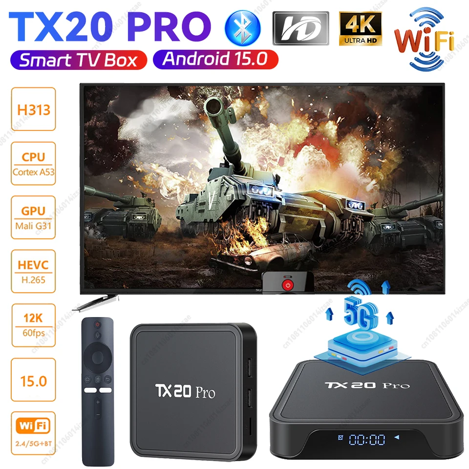 TX20 PRO ATV Android 15.0 Smart TV Box H313 Quad Core 4K HD Media