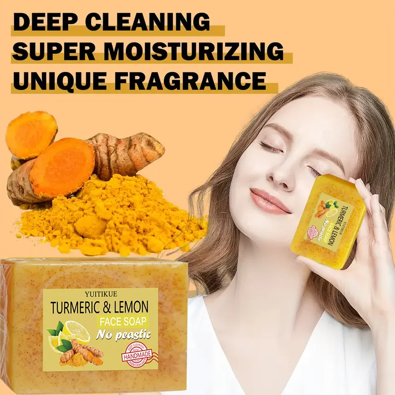 YUITIKUE Turmeric and Lemon Soap Lemon Cleanser Brightens Dull Skin Minimizes Pores Enhances Skin Tone Exfoliating Soap