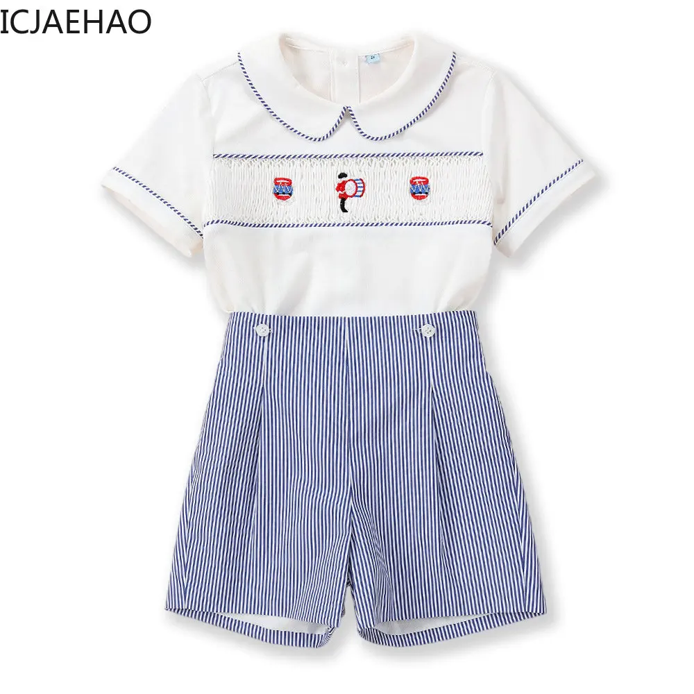 

2024 T-shirts for Boys Boutique Design Baby Girls Clothes Sets Summer Kids Handmade Smocked Romper Children Brothers Matching
