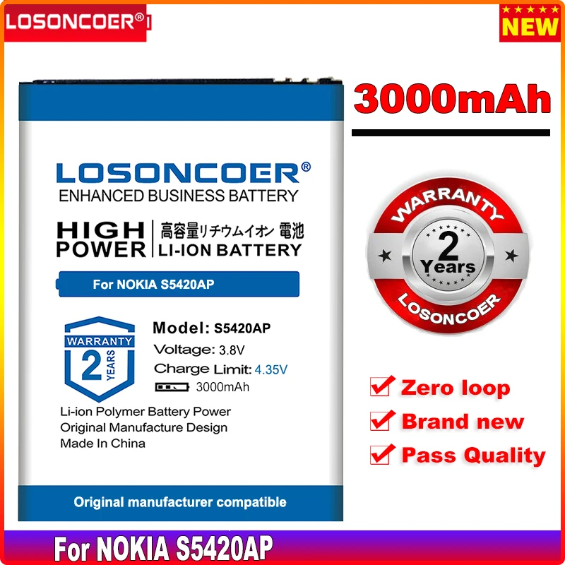 

LOSONCOER 0 Cycle 100% New S5420AP 3000mAh 9.5Wh Battery for NOKIA C1 TA-1165 Battery