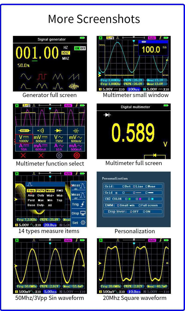 Protable DSO3D12 3.2 Inch Desktop Digital Oscilloscope 120M Bandwidth Dual Chann