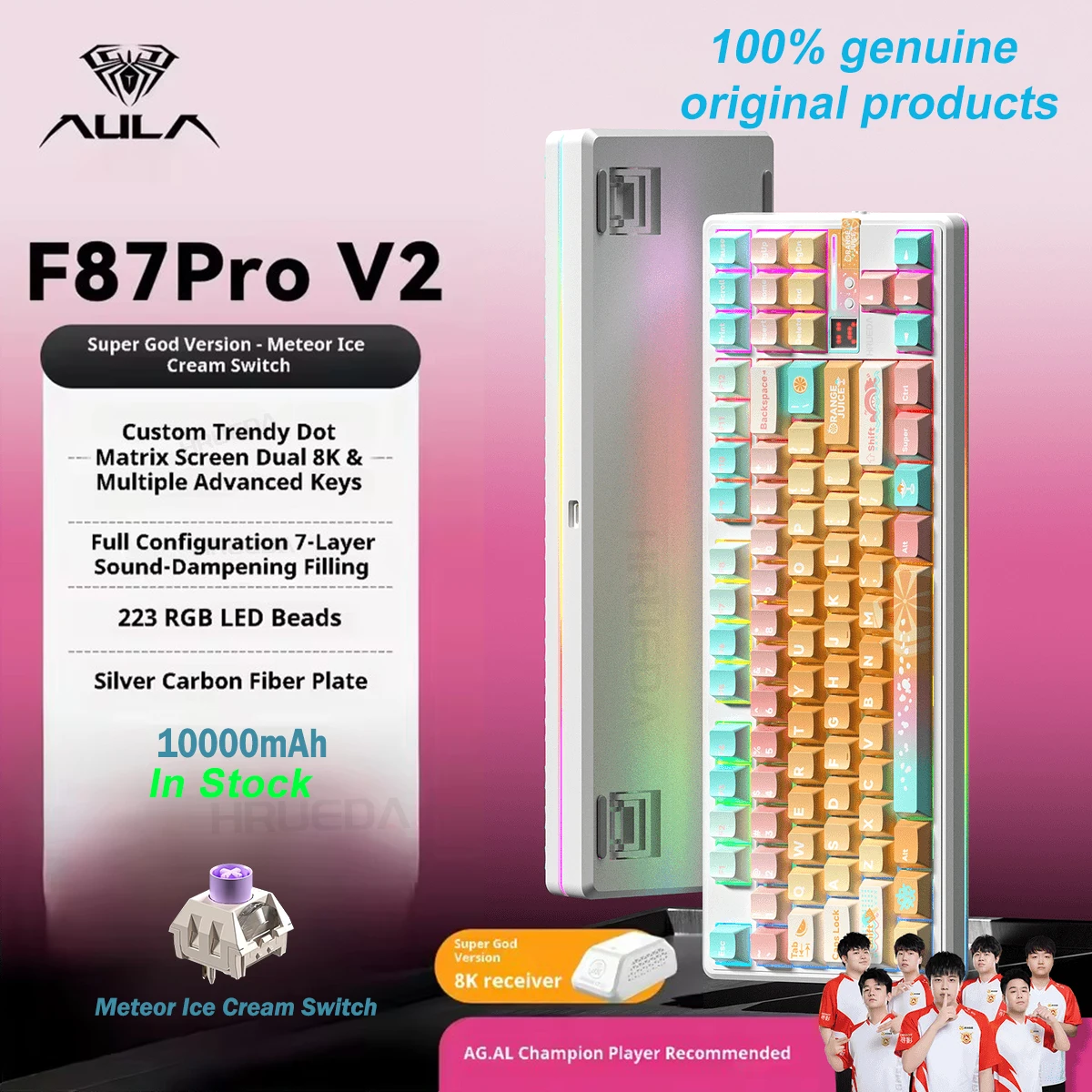 AULA F87 Pro V2 기계식 키보드 3모드 무선 12000mAh 긴 배터리 수명 핫스왑 RGB 커스텀 E-스포츠 키보드 PC 게이밍