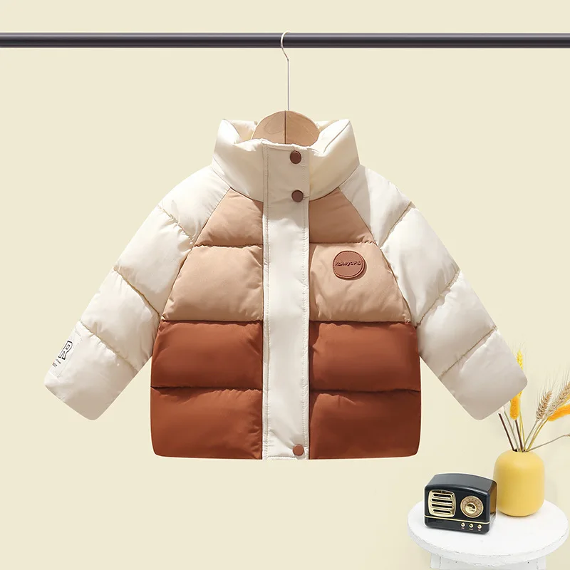 Winter Coat Boys Down Cotton Clothes Girls Thickened Jacket Children's Warm Anti-cold Outerwear New Standing Collar Tops 3-8Y