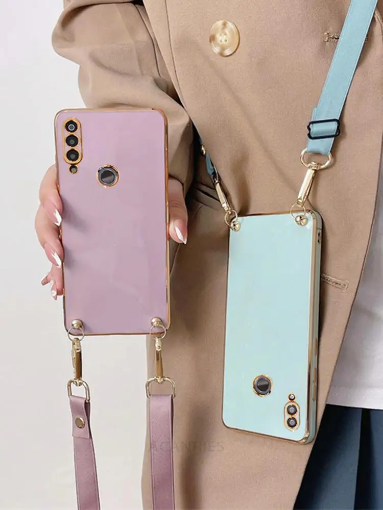 Crossbody Lanyard Plating Case with Silicone Back Cover