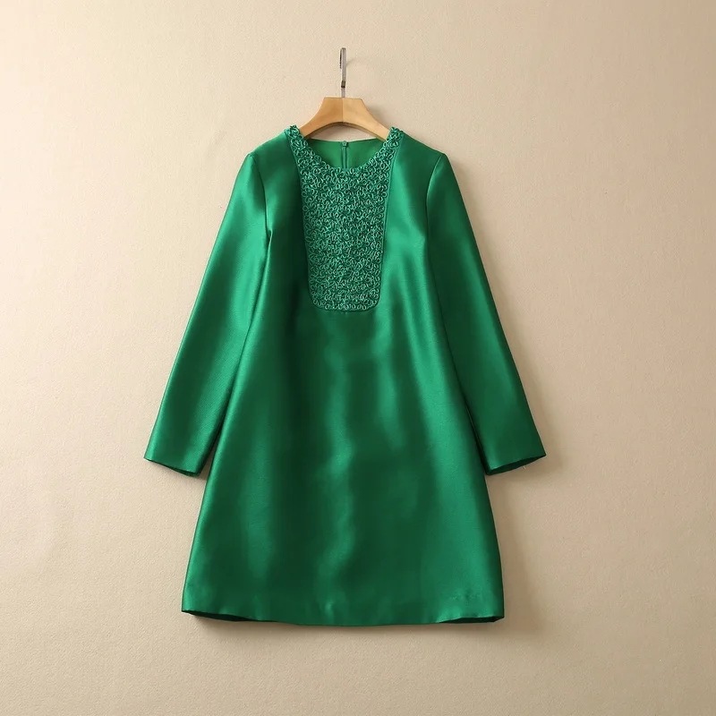 

Women's Wear for Winter 2023 Long Sleeve Round Collar Nail Bead Dish Flower Fashion Dress XXL New European and American