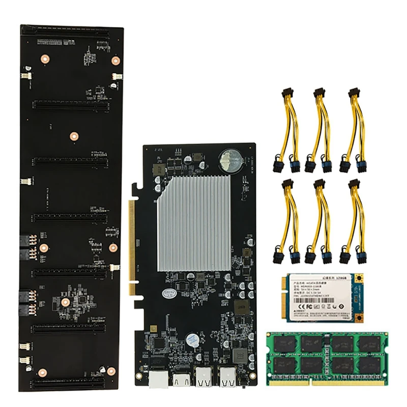 Семейная майнинговая материнская плата BTC с 128G SSD + 8G DDR3 RAM 6X 8Pin шнур питания 6 карт