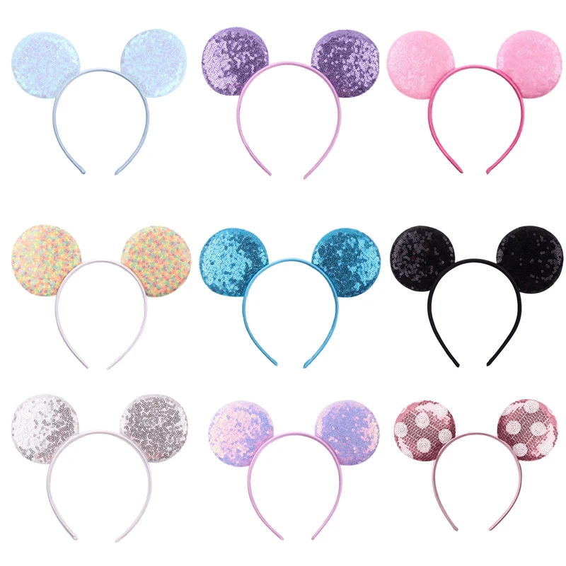 10Pcs/Lot Hot-sale  34 Colors 3.3'' Sequins Mouse Ears Headband Children Hairband Handmade DIY Hair Accessories Wholesales 10pcs d2f 01l mouse microswitch key switch limit