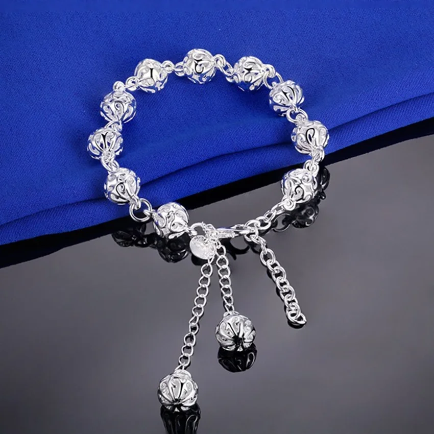 

Charm 925 Sterling Silver Bracelets For Women Elegant Hollow Ball Chain Fashion Wedding Party Christmas Gifts Fine Jewelry