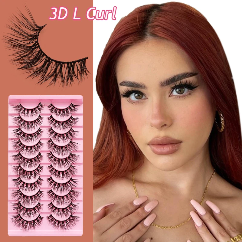 

10 Pairs 3D L Curl False Eyelashes Fluffy Wispy Fake Eyelashes Natural Long Eyelash Extensions Daily Eye Makeup Reusable Lashes