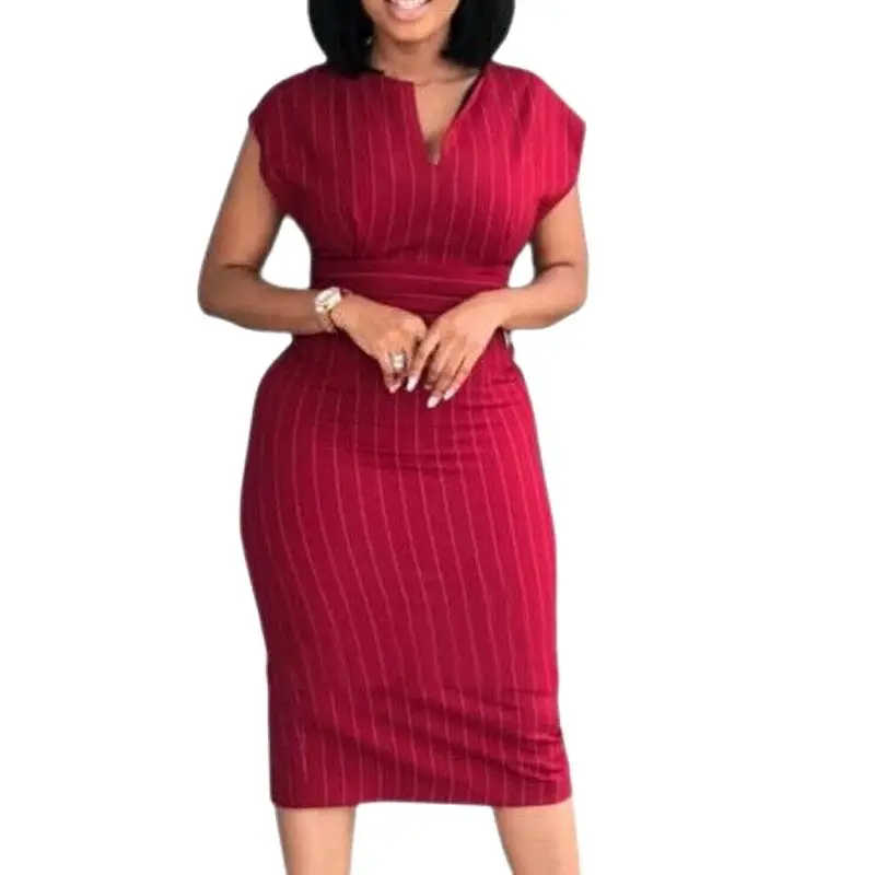 

2022 Dress Women Slim Elegant Striped Bodycon Office Ladies Classy Wear Sexy Tight Vestido Fashion Female Modest Summer Clothes