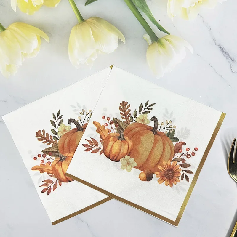 Pumpkin Gold Trimmed Colourful Napkins Halloween Ambiance Paper Placemats Thanksgiving Party Paper Butterfly Bart