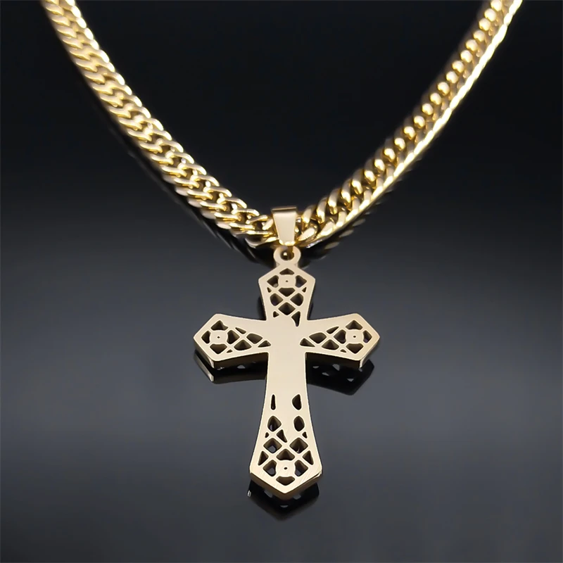 Gold Stainless Steel Jesus Christ Crucifix Pendant Necklace - Religious Punk Jewelry