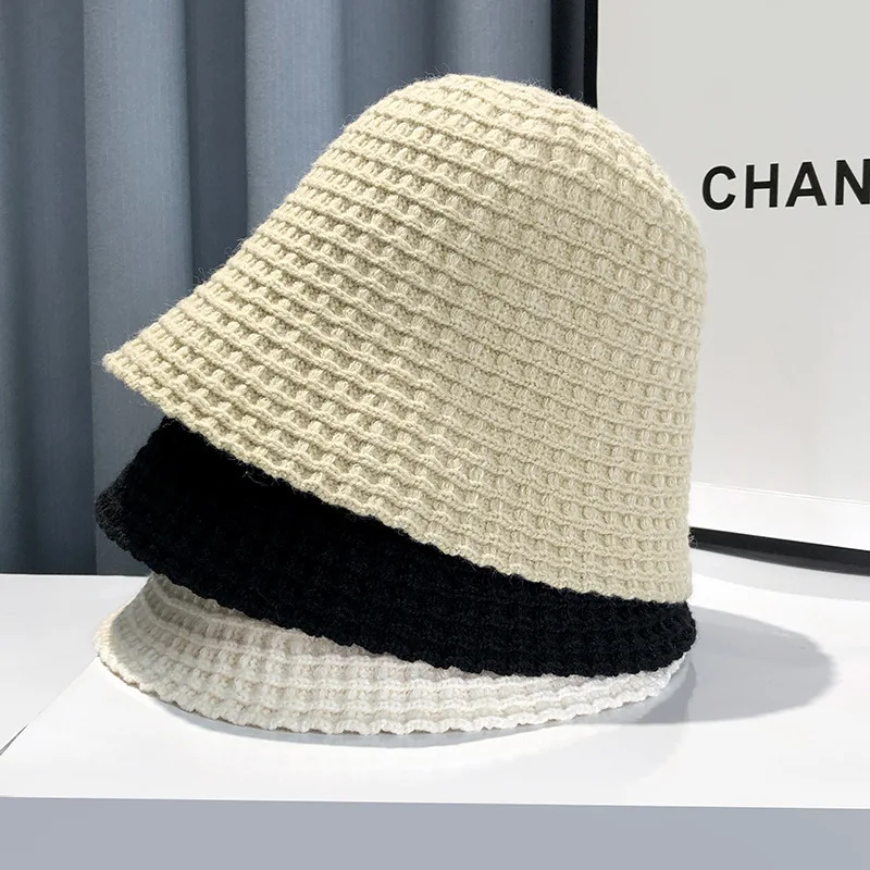 Japanese Knitted Fisherman Hat Women's Autumn Versatile Bucket Hat Korean Edition Trendy Round Face Suitable for Warm Bowl