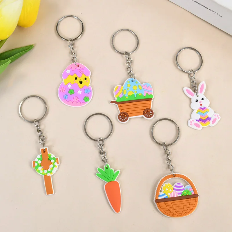 Easter Rabbit Eggs Wristband Silicone Ring Keychains Kids Happy Easter Birthday Party Gift Favors Goodie Bag Basket Filler Toys