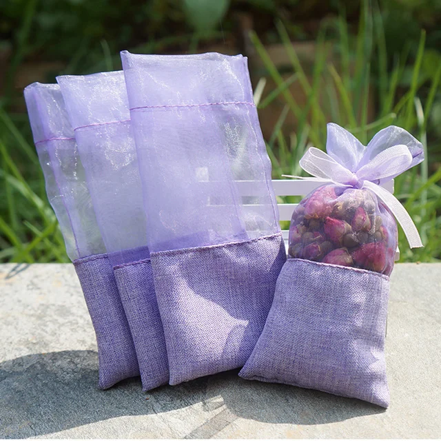 20Db Gauze Levendula Táskák Illat Tasak Üres Szekrény Autóhoz (Világos Lila Virág- És Világos Lila, Mindegyik 10) - Image 4