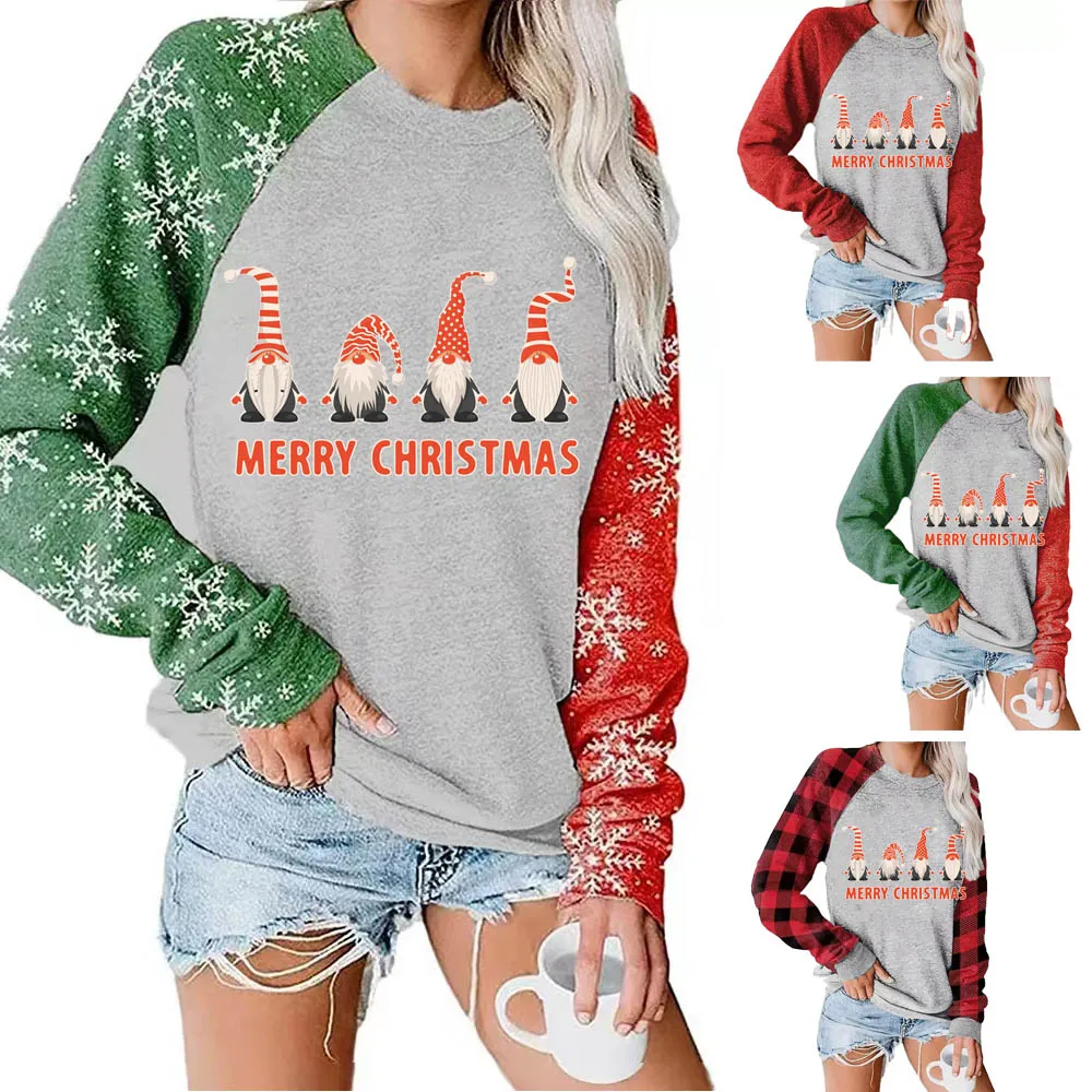 

Harajuku Merry Christmas Print Sweatshirt Santa Claus Friends Hoodie Long Sleeve Women Shirt Hoodie Clothes Gift