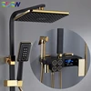 Hot and Cold Digital Shower Set Faucet Bathroom Shower System Black Gold Shower Faucet Square Shower Head  Bath Shower System 1