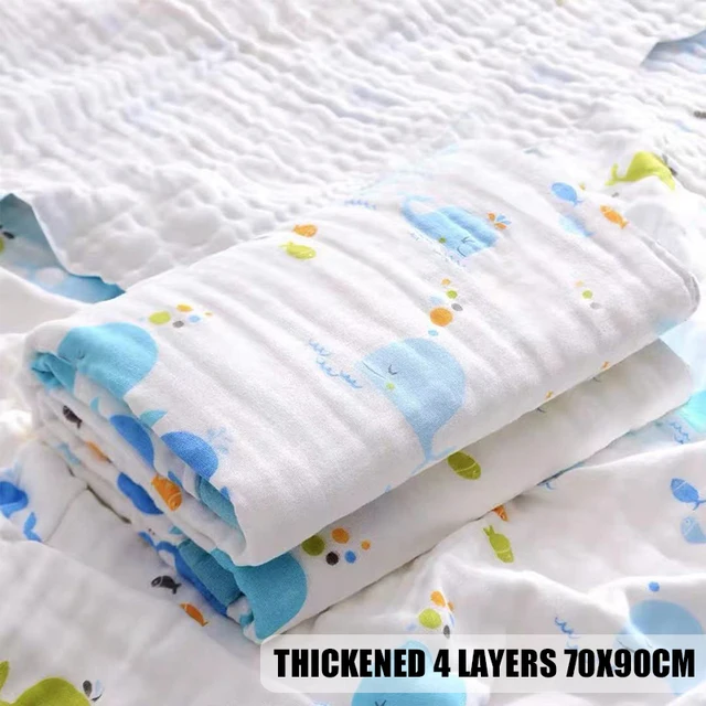2PCS Baby Bath Towel Newborn Bathrobe Cotton Gauze 6 Layers Washcloth Blankets Child Robe Kids Facecloth Muslin bathroom towels 2 Whale 70X90CM