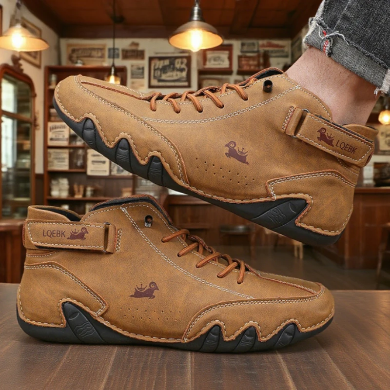 Fashion High Top Men's Shoes Suede Material Creative Lacing Design Footwear for Casual Occasions Ripped Jeans Stand Out in Style