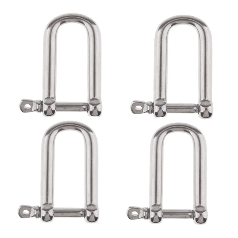 

4 PCS 304 Stainless Steel M6 Boat Safety Euro D Type Pin Screw Shackle Slender Connecting Ring Marine Chain Rigging