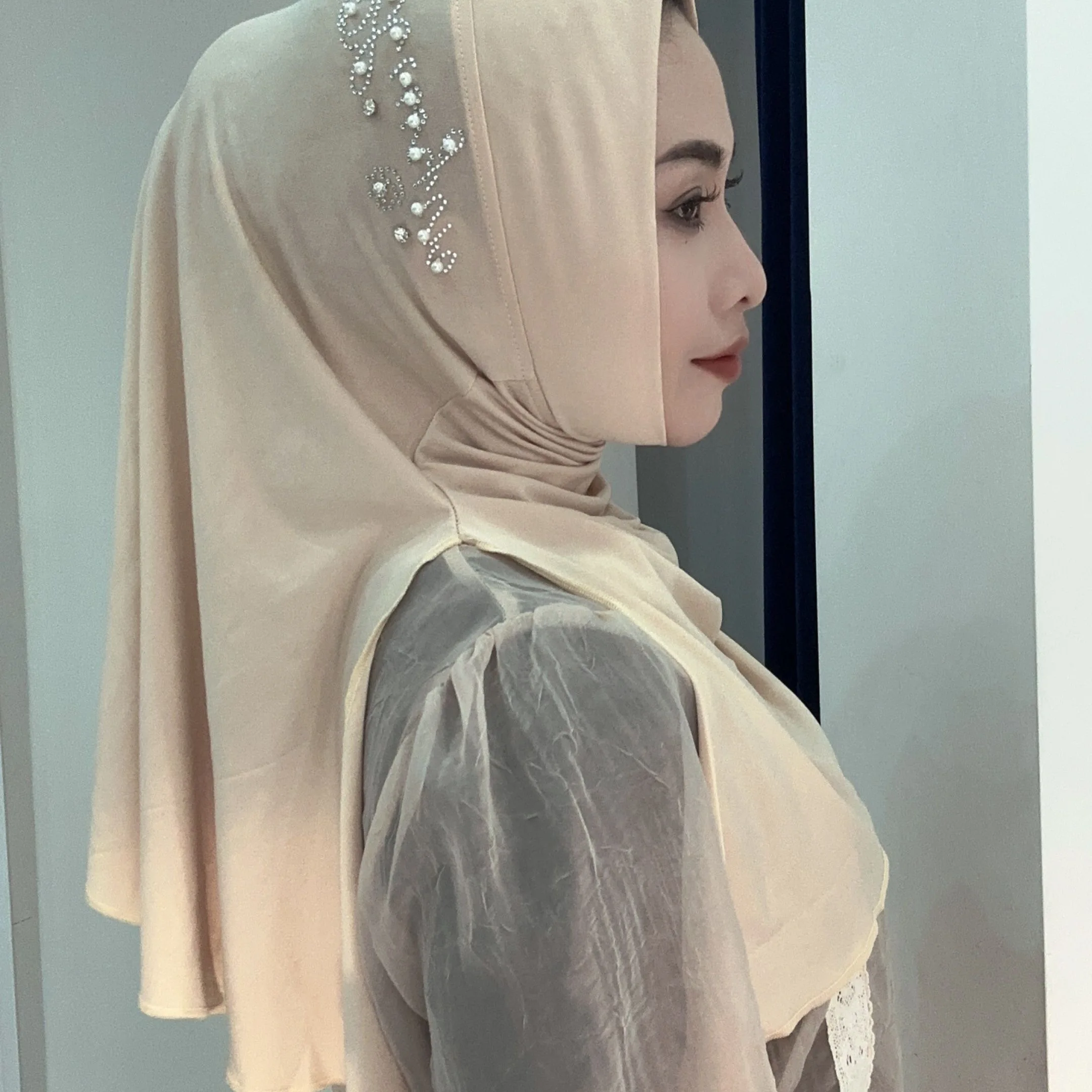 Side Slit Easy Instant Head Wears Muslem Worship Hijab Turban