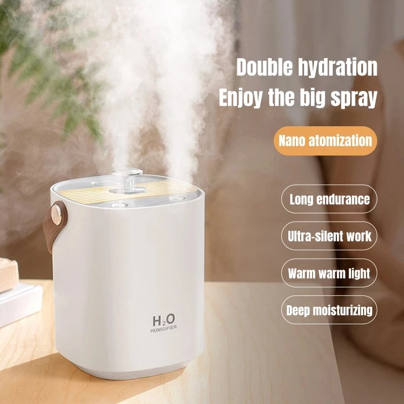 

1200ml Wireless Air Humidifier USB Rechargeable 4000mAh Battery Double Nozzle Ultrasonic Mist Maker Warm LED Light Humidificador