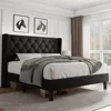 ing Size Platform Bed Frame with Button Tufted Headboard,Upholstered Bed Frame with Solid Wooden SlatsNoise Free,Easy Assembly 1
