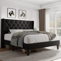 ing Size Platform Bed Frame with Button Tufted Headboard,Upholstered Bed Frame with Solid Wooden SlatsNoise Free,Easy Assembly 1