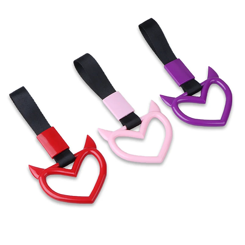 Car Tow Strap Charm Colorful Car Tow Strap Tsurikawa Ring Heart JDM Train Bus Handle Hand Strap Styling Drift Charm Auto Accessories
