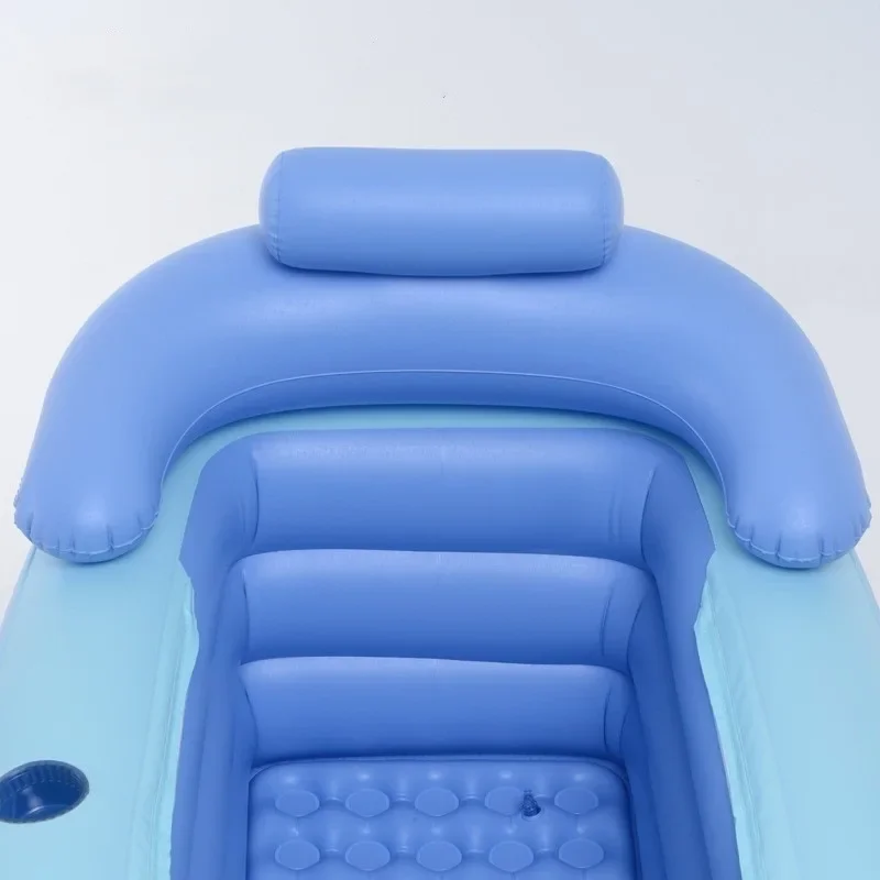 Folding Household Bathtub Adult Inflatable Bathtub Thickened Children's Bathtub 160×84×64cm Blue PVC Material 5