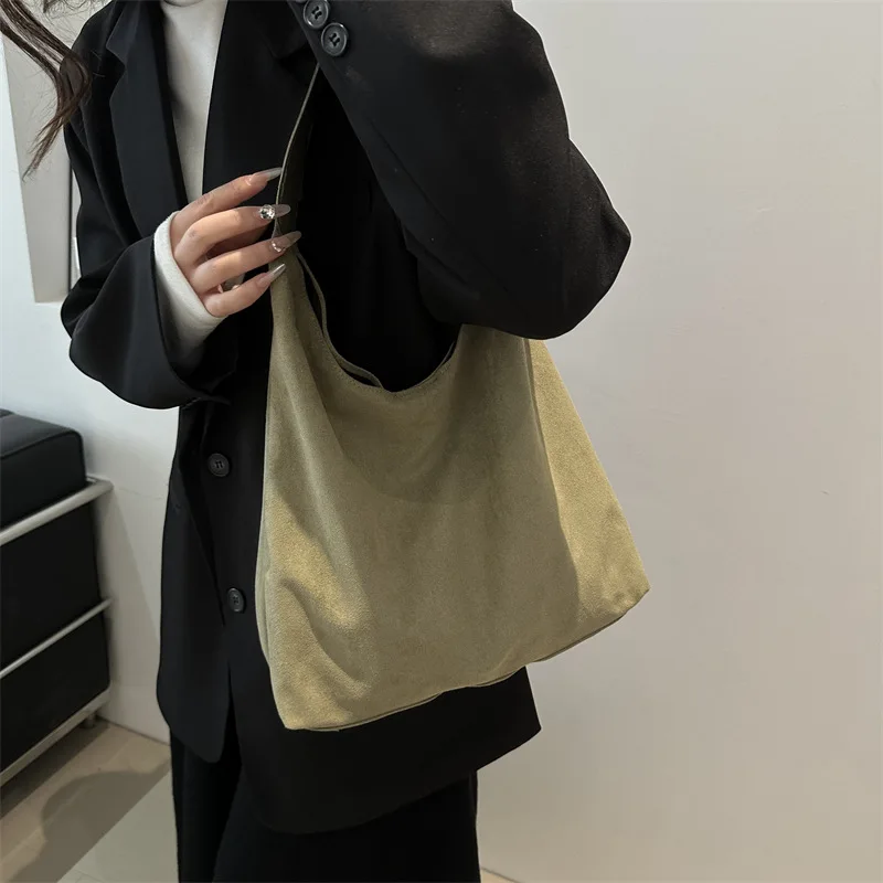 Faux Suede Women's Bag Fashion Simple Large Capacity Handbag Women Shopping Armpit Shoulder Bag Solid Color Retro Tote Bag bolsa