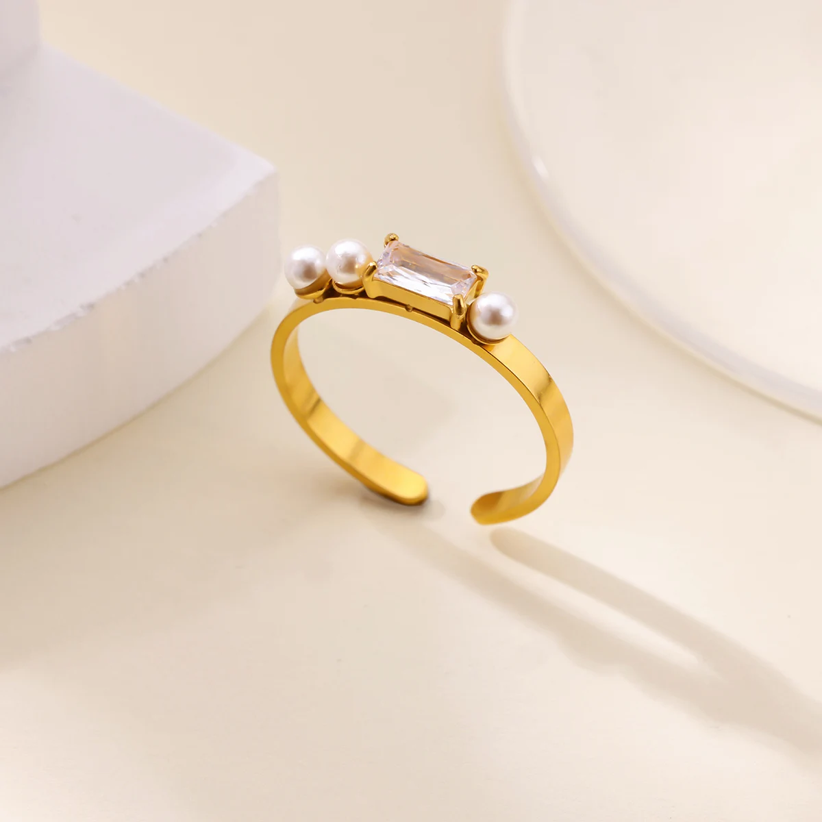 Fashion Rings Zircon Stainless Steel Waterproof Gold