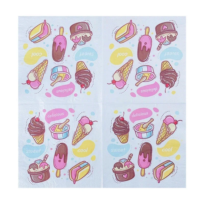 Paper Napkins Disposable Paper Placemats 20pcs/Bag 2ply Ice-cream Printed Napkins Colored Paper Napkins Disposable Sweet Placemat Paper Party Decoration Drawing 33