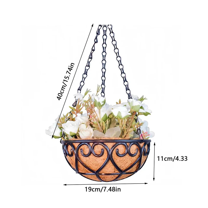 Creative Hanging Round Coconut Hanging Flowerpot Iron Chain Planters Basket Green Plant Chlorophytum Home Decoration