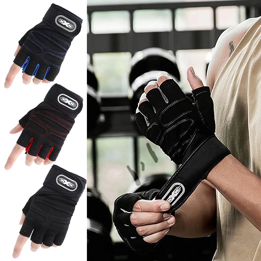 Weight Lifting Gloves 1Pair Weight Lifting Gym Workout Gloves Wrist Wrap Support Palm Protection Weightlifting Training Fitness Exercise Pull Ups
