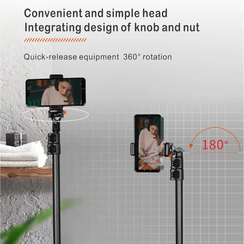 KINGJOY Photography Lighting Stand Adjustable Portable Tripod Holder with 1/4 Screw Head for Flash Lamp Ring Light Camera Phones
