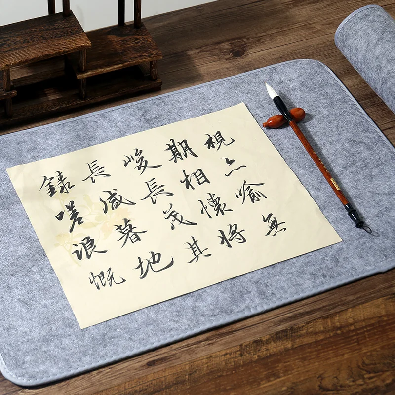 Tappetino in Feltro Spesso per Calligrafia Cinese, Carta per Disegno, Tappetino da Scrivania per Scrittura e Disegno Tradizionale, Grigio - immagine 3