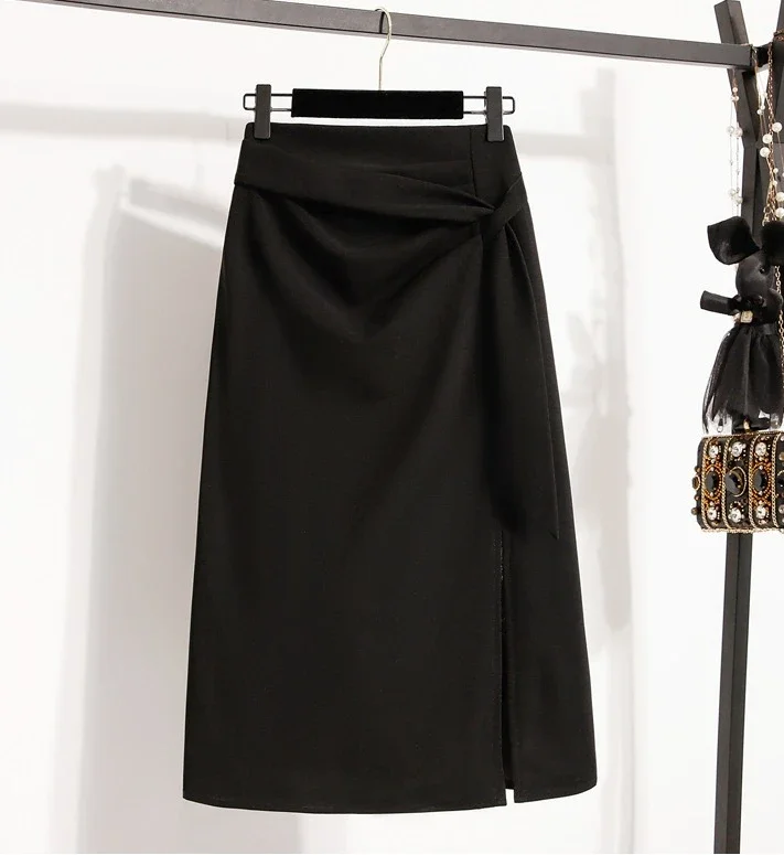 Herbst Winter Mittellanger A-Linien-Rock 2026 Übergröße Eleganter Asymmetrischer Schlitz-Rock Damen Hochgeschnittener Oversize-Anzugrock – Detail 2
