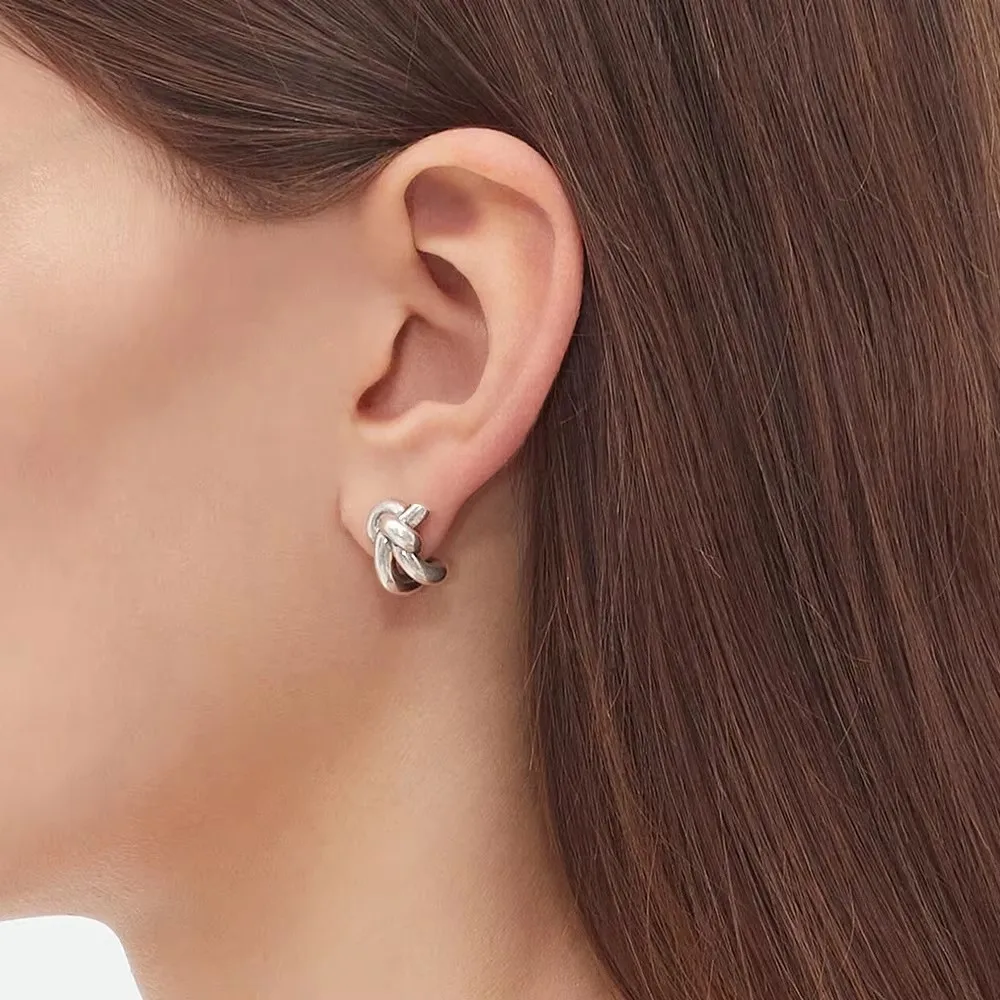 Stainless Steel Silver Color Geometric Square Texture Stud Earrings Multilayer Knot Wing Waterproof Wholesale Exquisite Jewelry