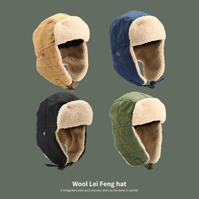 Winter Cold Proof Pilot Lei Feng Hat Male Hat Riding Windproof Ear Protection Warm And Thick Velvet Snow Hat Female