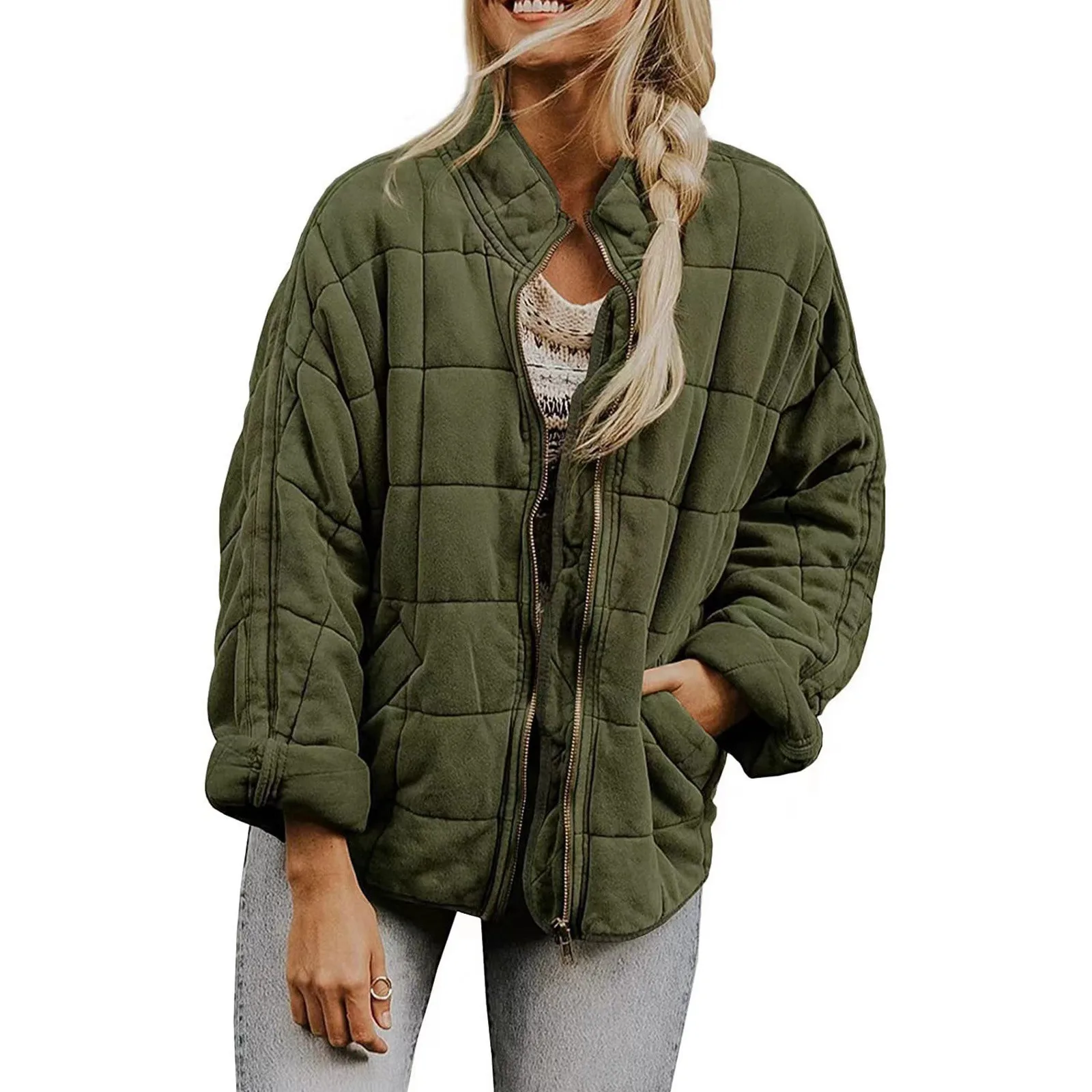 Women Warm Quilted Jacket Casual Solid Color Winter Puffer Parkas Loose Pocket Zipper Cotton Padded Jackets For Women куртка - 2
