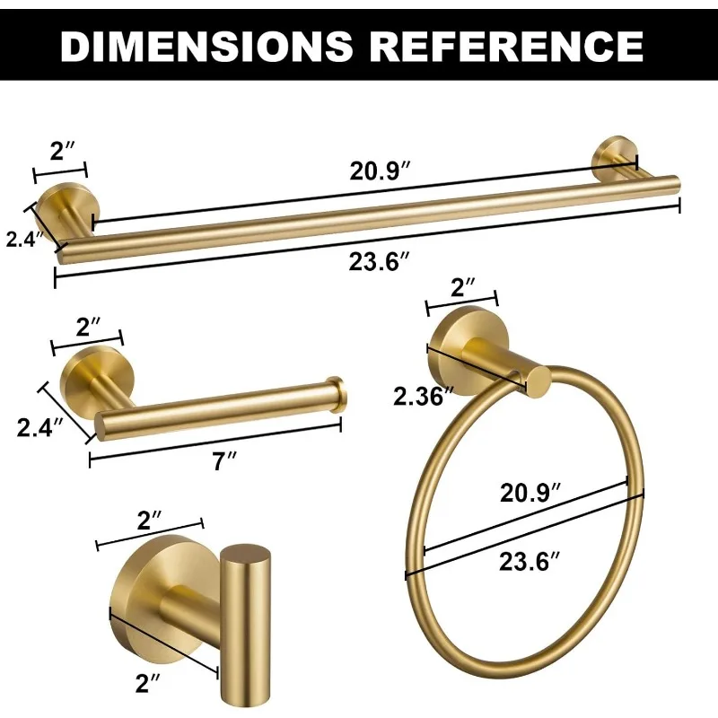 5Piece Bronze Gold Bathroom Hardware Accessories Set,Gold Towel Bar Towel Holder Set Rack Set Stainless Steel Wall Mounted