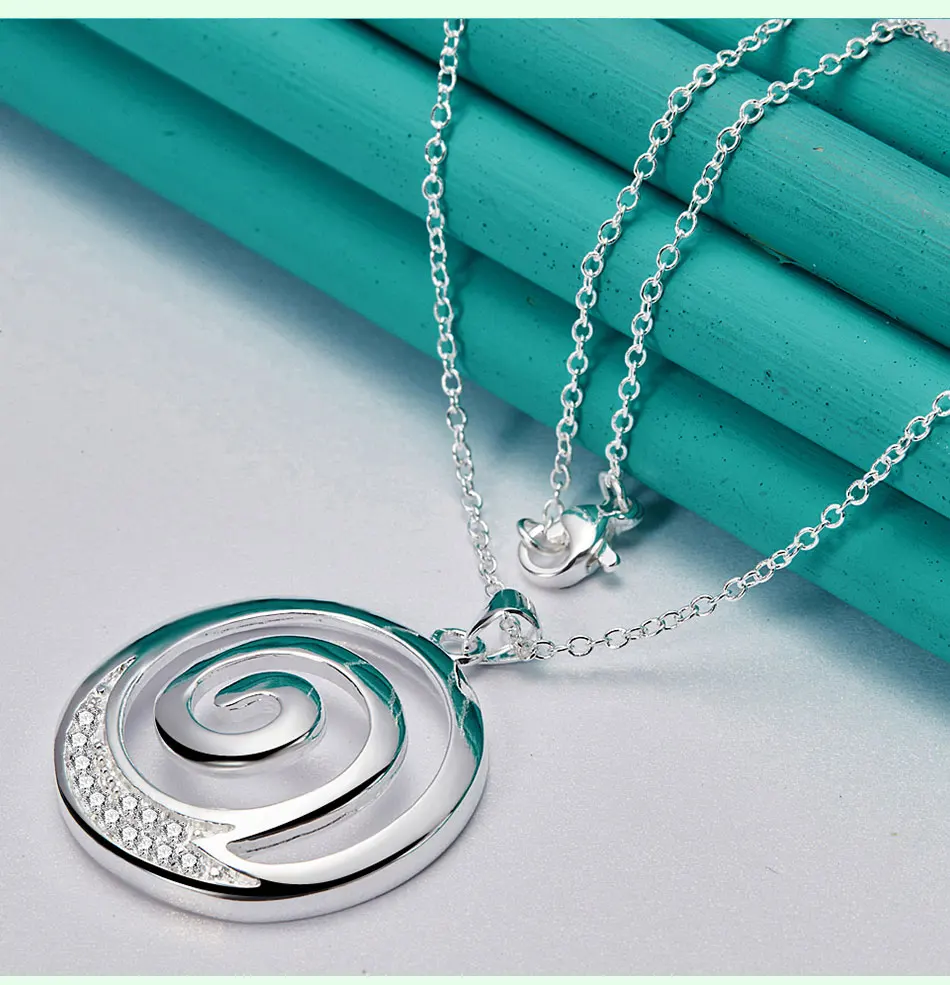 Halskette mit rundem Spirale-Anhänger aus 925er-Sterlingsilber, 40,6–76,2 cm, AAA-Zirkon, für Damen, Verlobung, Hochzeit, modischer Charm-Schmuck – Detail 6