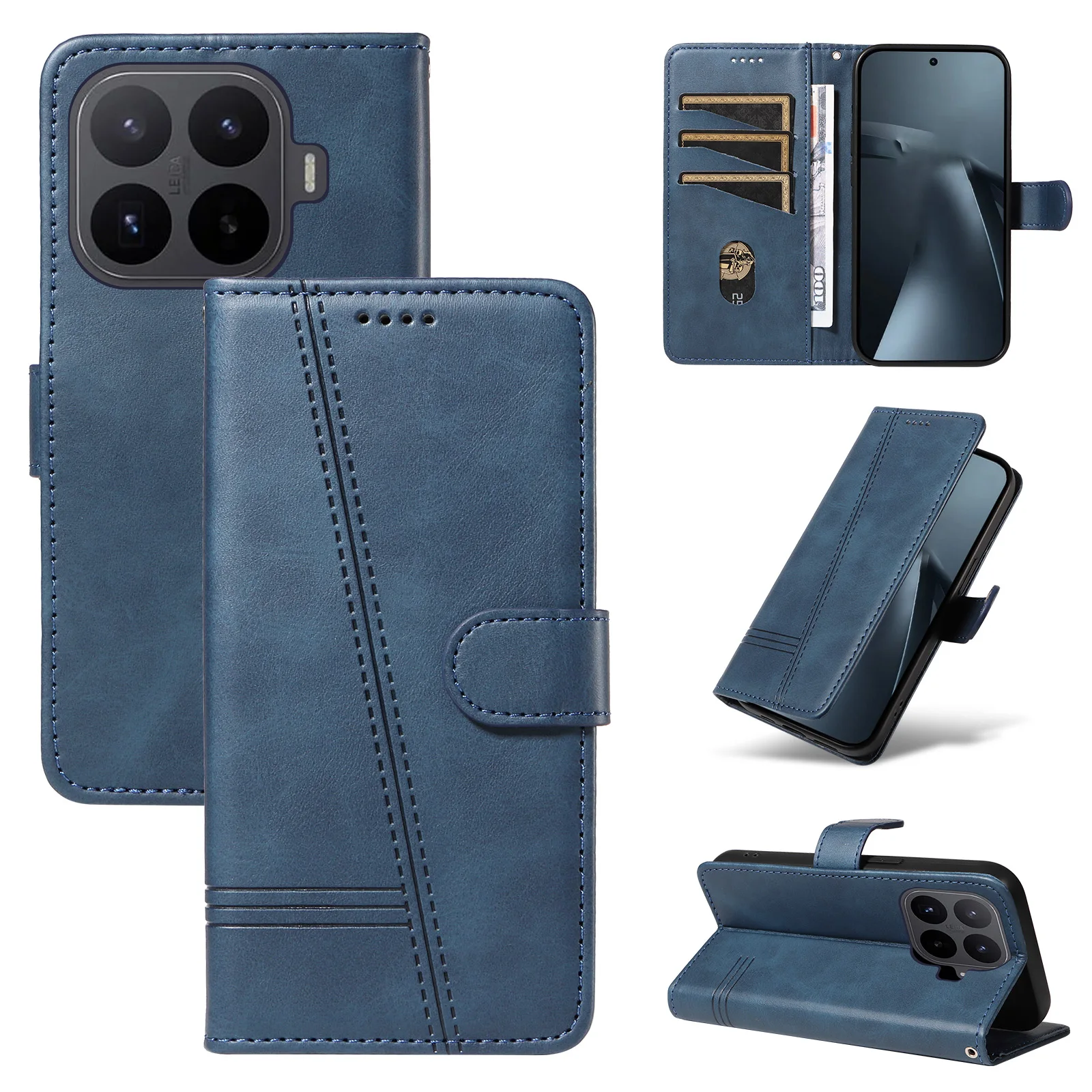 Leather Flip Phone Case with Card Holder and Stand - Protective Cover